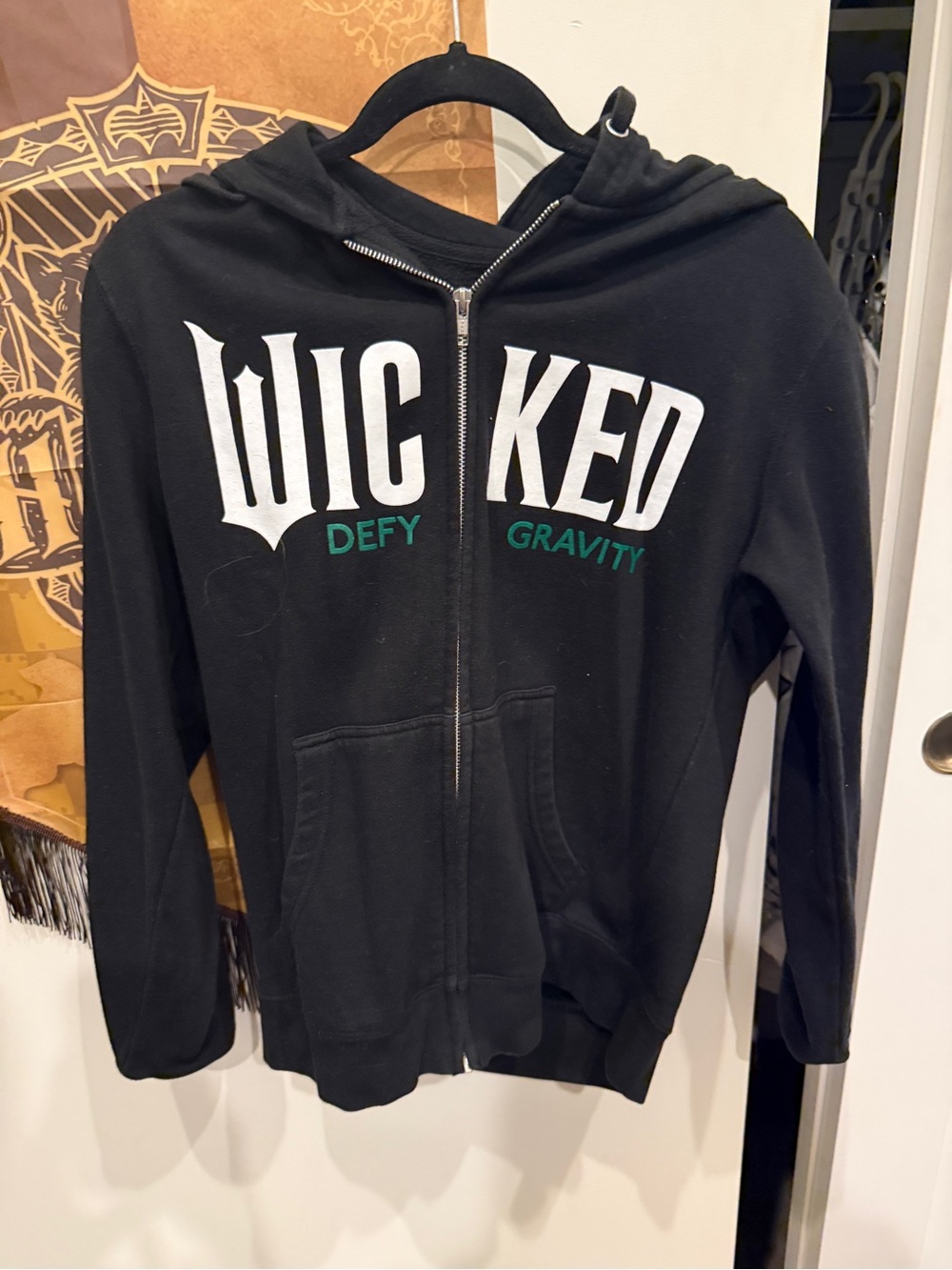 Universal Black 'Wicked' Zip Hoodie with Green Accent